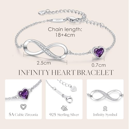 CDE Infinity Heart Symbol Charm Link Bracelet for Women 925 Sterling Silver Adjustable Mother's Day Gift Anniversary Jewelry Christmas Birthday Gifts for Wife Girlfriend Her - Image 5