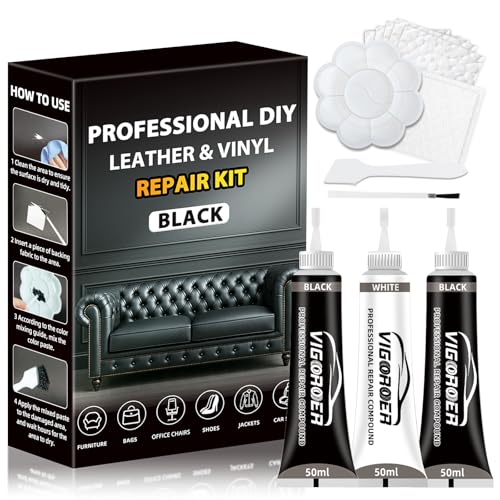 Vigorder Leather Repair Kit for Furniture Vinyl Repair Kit for Furniture Sofa Jacket Purse Super Easy Instructions to Fix Scratches Tears Holes and Peeling Black - Image 1