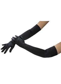 4E's Novelty Black Satin Gloves - 21" Elbow Length Gloves Perfect for 1920s Flapper Costume, Opera Gloves, Old Hollywood Accessories and Long Gloves Women Formal for Special Occasions
