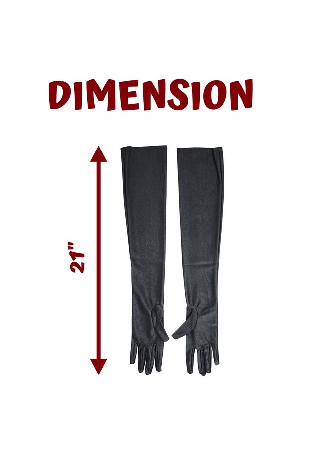 4E's Novelty - 4E's Novelty Black Satin Gloves - 21" Elbow Length Gloves Perfect for 1920s Flapper Costume, Opera Gloves, Old Hollywood Accessories and Long Gloves Women Formal for Special Occasions - Image 1
