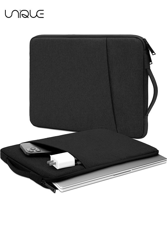 Unique 13.3 inch Laptop Sleeve Bag Compatible with MacBook Air Mac Pro M1 Surface Lenovo Dell HP Computer Bag Accessories Polyester Case with Pocket - Black  - Image 1