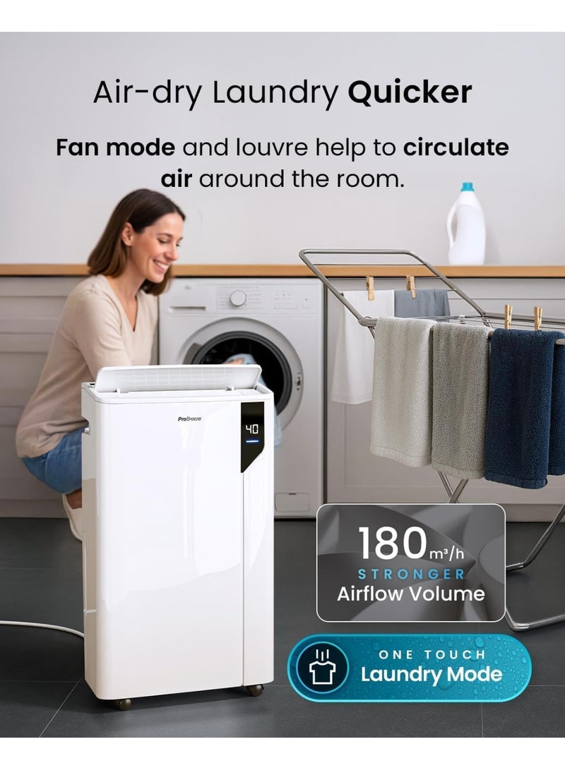 Pro Breeze® 20L/Day Compressor Dehumidifier - Energy Efficient with Laundry Mode & Wi-Fi, Humidity Sensor & Indicator, Carbon Air Filter for Mould, Damp & Moisture - for Home, Office & Bedroom - Image 4