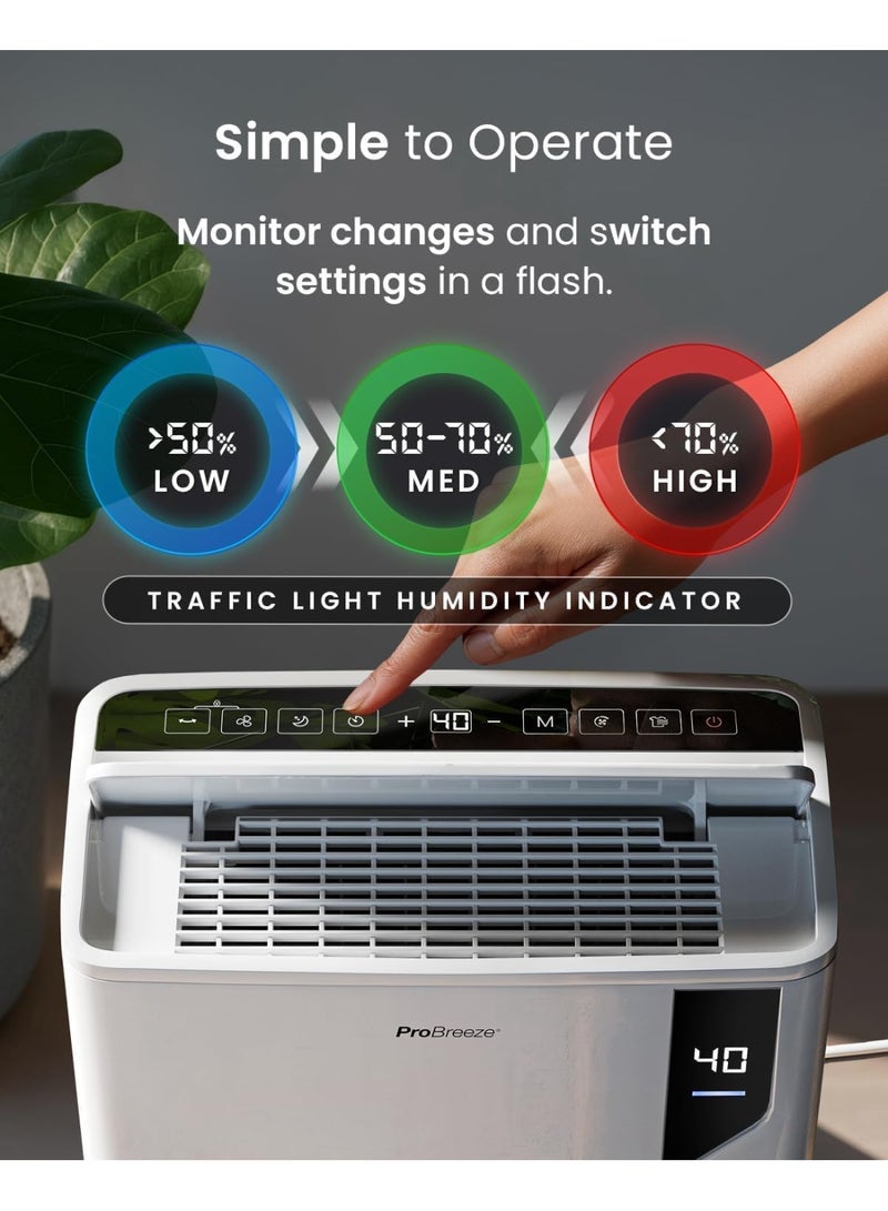 Pro Breeze® 20L/Day Compressor Dehumidifier - Energy Efficient with Laundry Mode & Wi-Fi, Humidity Sensor & Indicator, Carbon Air Filter for Mould, Damp & Moisture - for Home, Office & Bedroom - Image 3