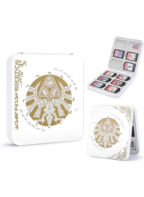 Game Card Case for Switch Lite/Switch/Switch OLED, Gold Kingdom Medallion Design Switch Game Cartridge Memory Card Portable Storage with 12 Game Card Slots and 12 Micro SD Card Slots-White