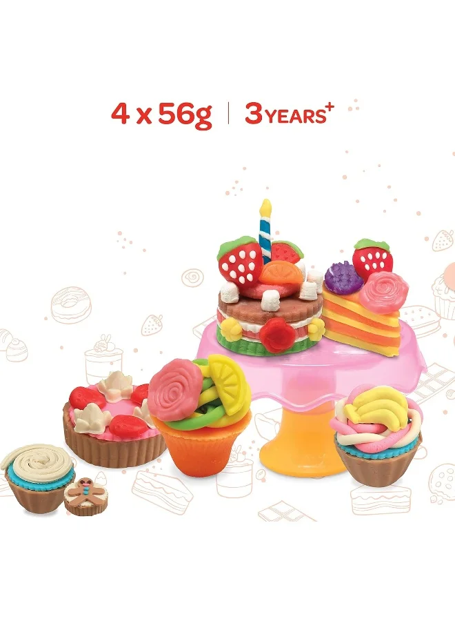 مون Dough Creation Cake Treat – Educational Playdough For Kids With Cutters Tools – Nontoxic Modeling Clay For 3+ Years – Diy Clay Toys And Accessories For Birthday Party – 4 X 56G