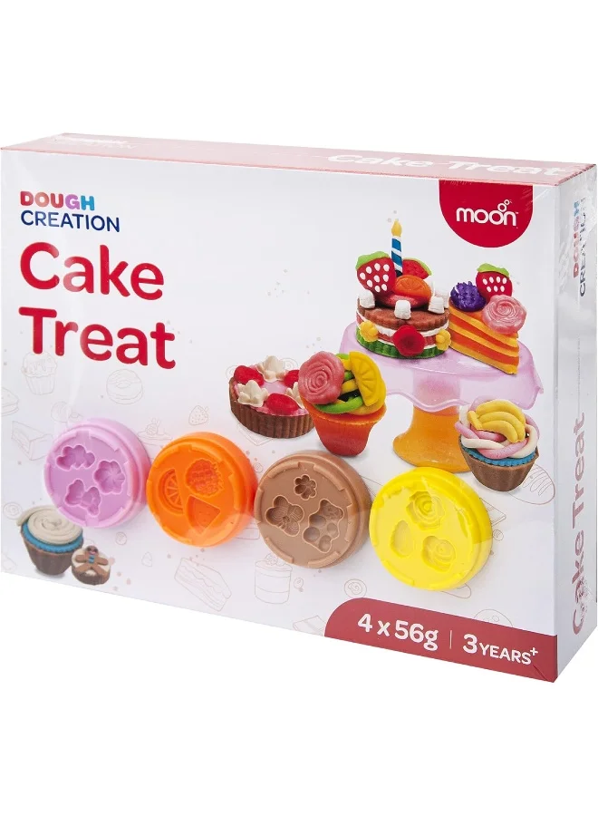 مون Dough Creation Cake Treat – Educational Playdough For Kids With Cutters Tools – Nontoxic Modeling Clay For 3+ Years – Diy Clay Toys And Accessories For Birthday Party – 4 X 56G