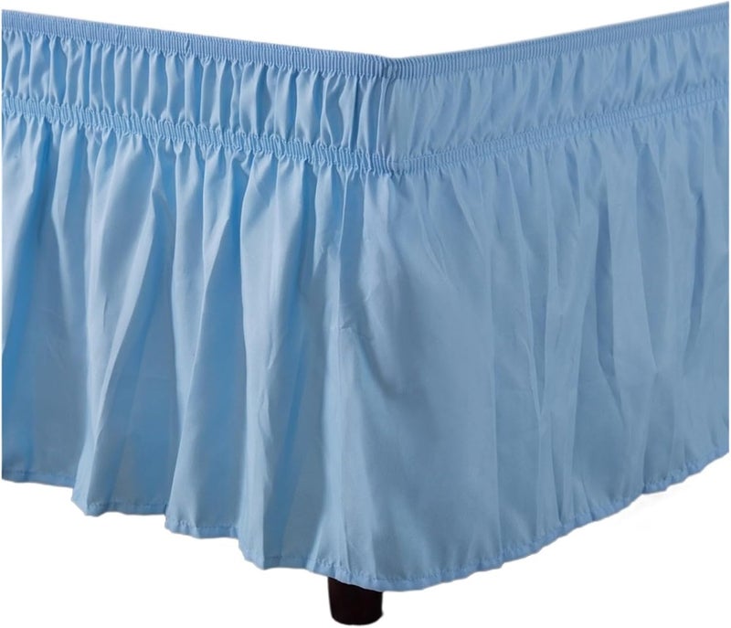 Around Elastic Ruffles Bed Skirt Ruffled Pastoral Solid Home Skirts 15 Inch Twin/Full/Queen/King Size(Sky Blue,Full 54x75x15 inch) - Image 1