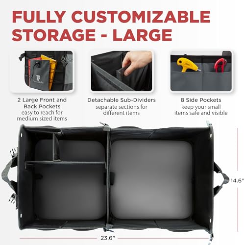 TRUNKCRATEPRO Trunk Organizer For Car, Suv, Truck | Premium Adjustable Multi Compartments Collapsible Car Trunk Organizer With Securing Straps & Non-Slip Bottom (Large Size, Grey) - Image 2