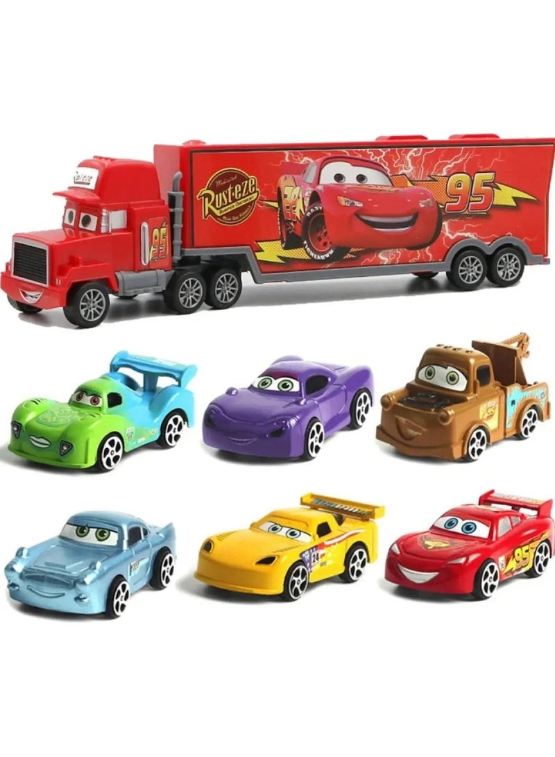 Toy Box 7-Piece Lightning McQueen Deluxe Car Set, Cars Toy Set With 1 Truck And 6 Cars，Multicolored，Collectible  - Image 1