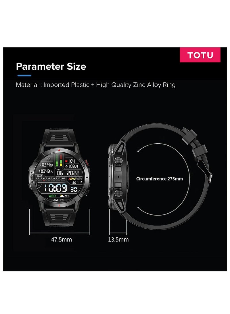 Totu Smart Watch 1.43-inch full touch screen with 400 mAh battery capacity BT Call Fitness Tracker IP68 Waterproof Black - Image 5