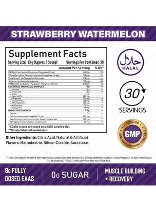 EAA Hydration | EAAs + BCAA Powder | Muscle Recovery, Strength, Muscle Building, Endurance | 8G Essential Amino Acids + Electrolytes | Strawberry Watermelon 30 Serving - view 3