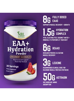 NBL Natural EAA Hydration | EAAs + BCAA Powder | Muscle Recovery, Strength, Muscle Building, Endurance | 8G Essential Amino Acids + Electrolytes | Strawberry Watermelon 30 Serving  - Image 2