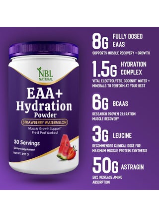 EAA Hydration | EAAs + BCAA Powder | Muscle Recovery, Strength, Muscle Building, Endurance | 8G Essential Amino Acids + Electrolytes | Strawberry Watermelon 30 Serving - view 2