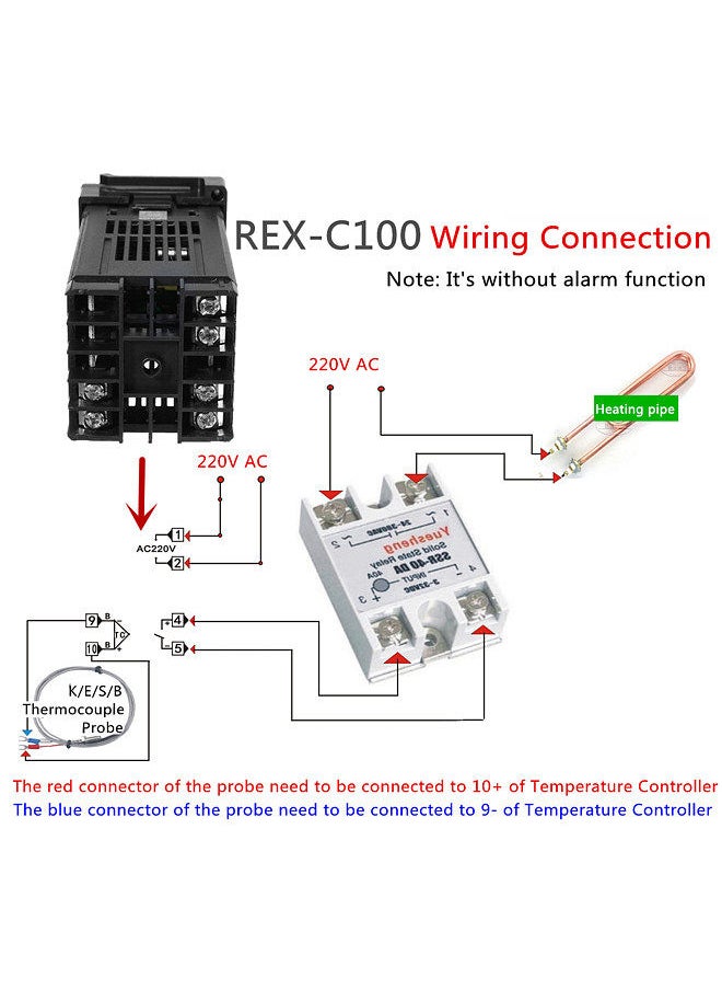 Generic - Digital LCD PID REX-C100 Temperature Controller Set + K Thermocouple + Max.40A SSR - Image 1