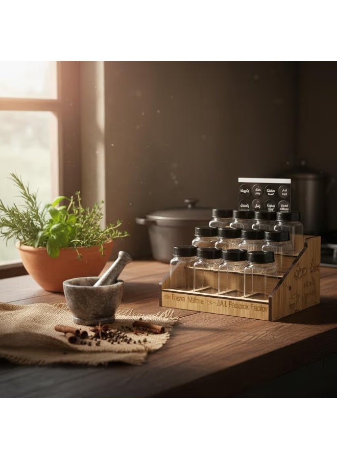 Spice A set of glass spice jars with labels and plastic lids, with a special stand for arranging and preserving the jars, 120 ml, 12 jars + a brush for cleaning the jars - Image 3