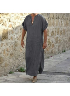 Generic Dubai New Mens Loose Mandarin Collar Kaftan Gray  - Image 1