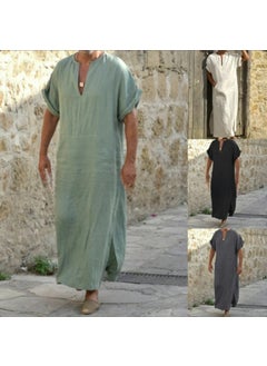 Generic Dubai New Mens Loose Mandarin Collar Kaftan Gray  - Image 3