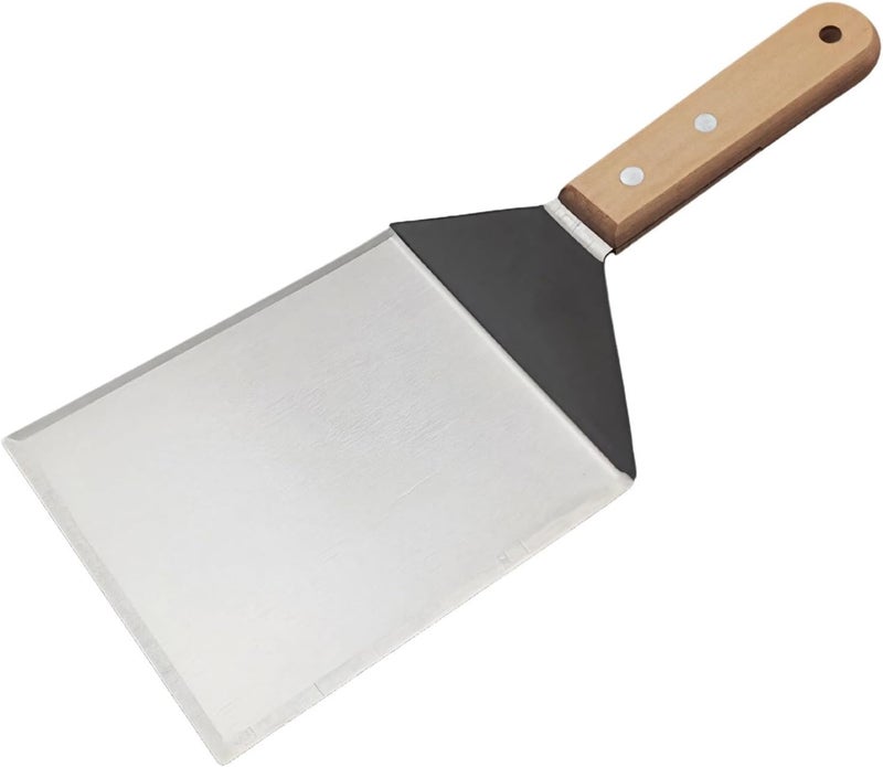 Stainless Steel Griddle Scraper with Beechwood Handle, Heavy Duty Metal Turner for BBQ, Teppanyaki & Smash Burgers, Ideal for Home & Restaurant Kitchens - Image 1