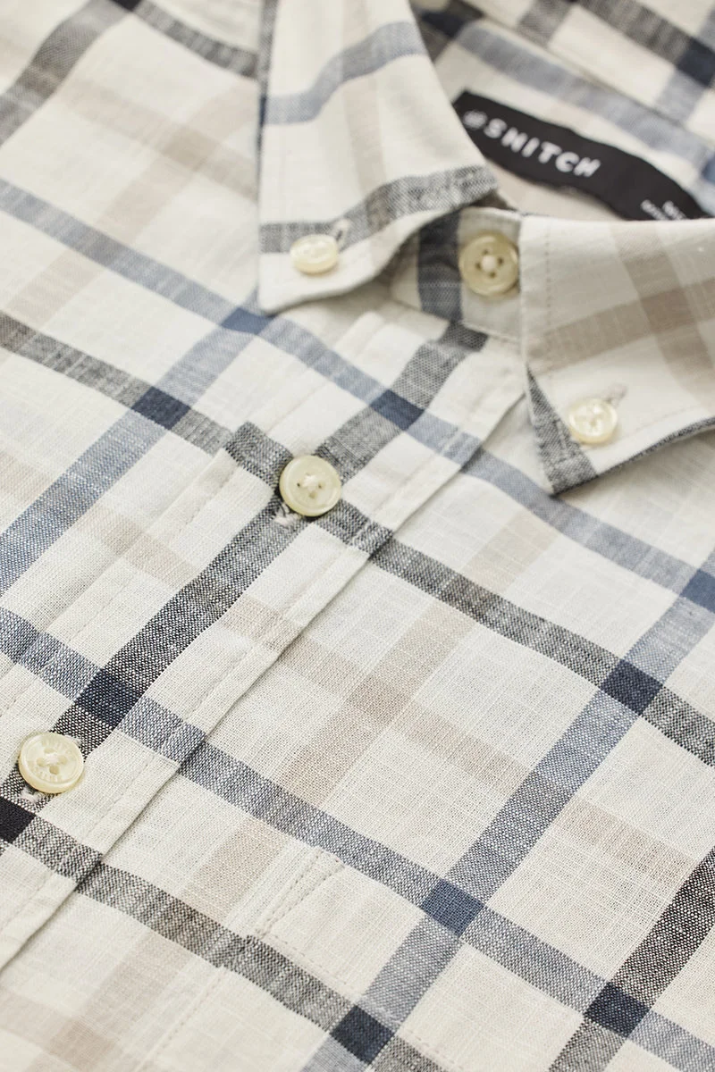SNITCH Off White Checkered Long Sleeve Regular Fit Shirt