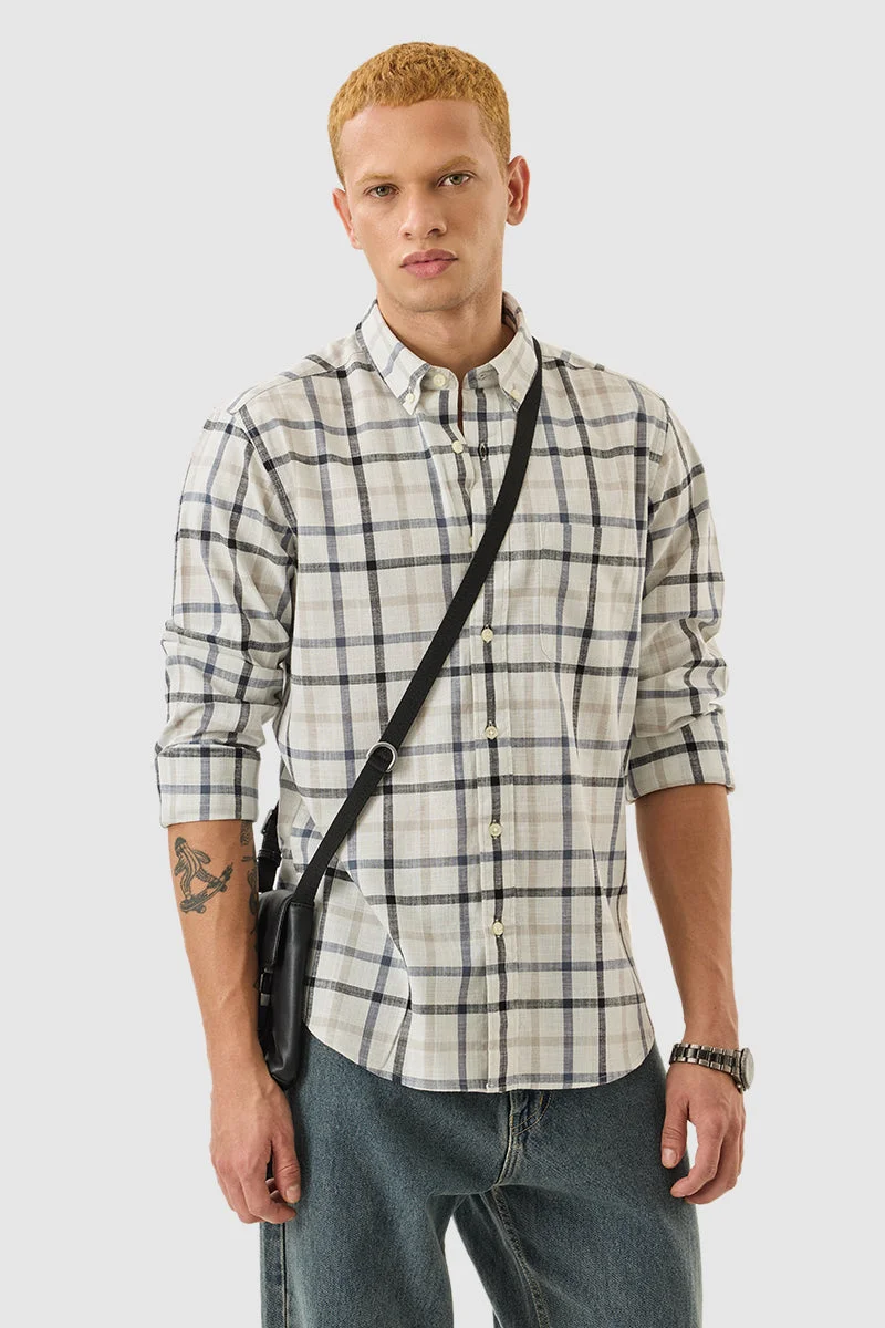 SNITCH Off White Checkered Long Sleeve Regular Fit Shirt