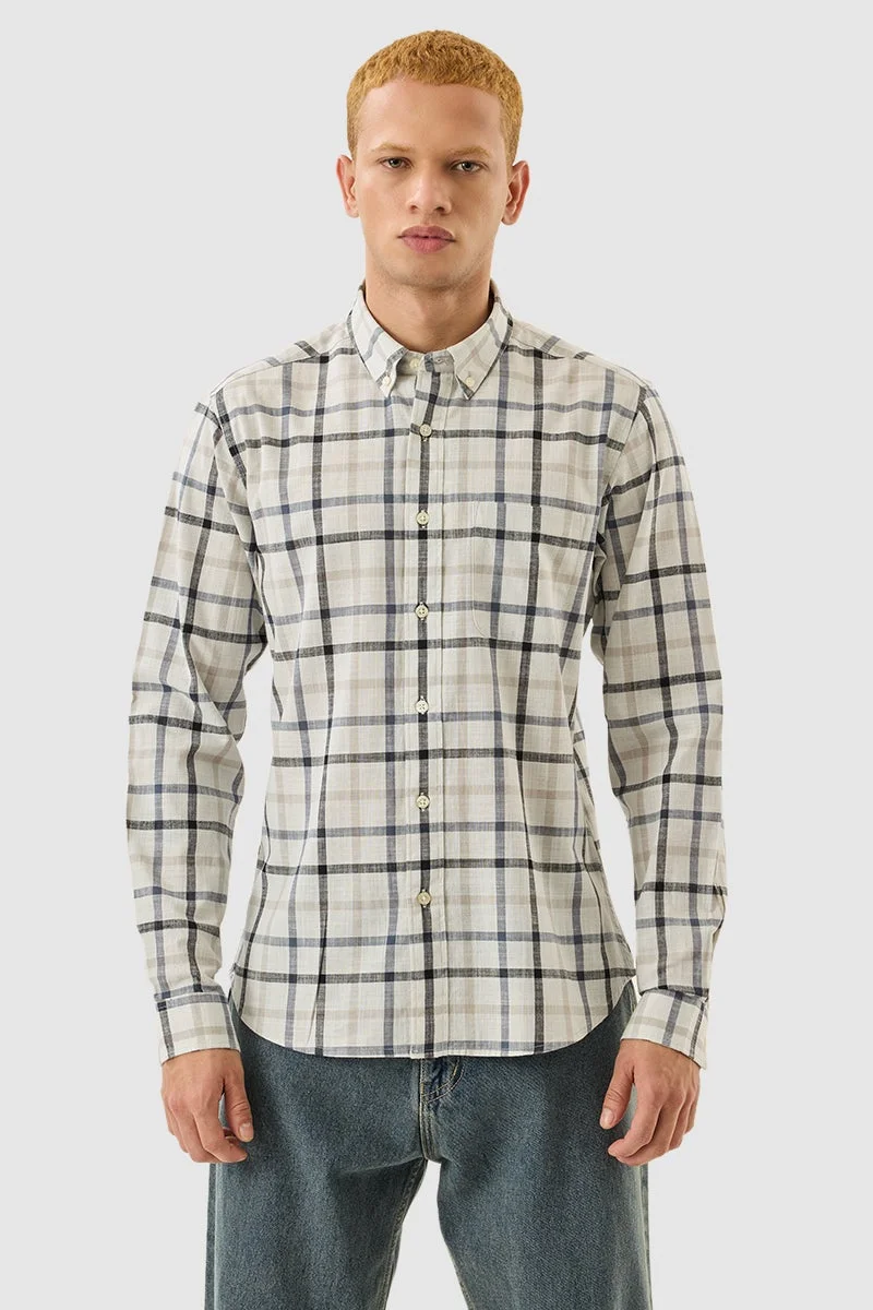 سنيتش Off White Checkered Long Sleeve Regular Fit Shirt