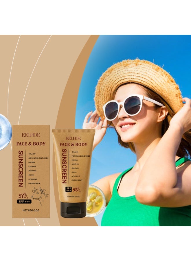 EELHOE Tallow Sunscreen SPF 50 - Grass-Fed Tallow, Zinc Oxide, Jojoba Oil & Beeswax – Non-Greasy, UVA/UVB Protection, Water & Sweat Resistant for Face & Body, 3oz - Image 2