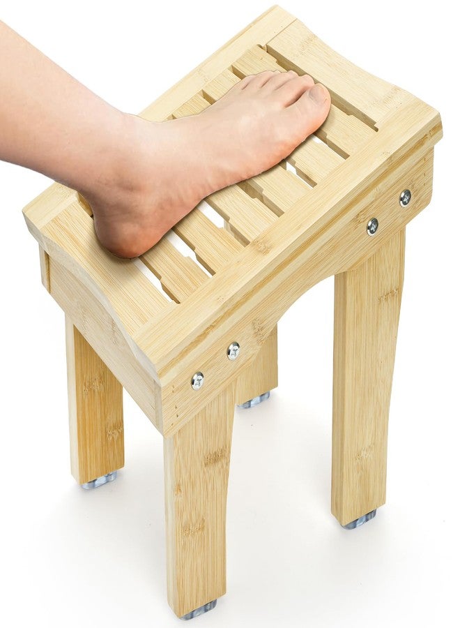 SOUJOY Shower Stool for Shaving Legs, 12 Inch Bamboo Shower Foot Rest, Non-Slip Bath Foot Step Bench, Waterproof Small Shaving Stool for Inside Shower, Bathroom - Image 1