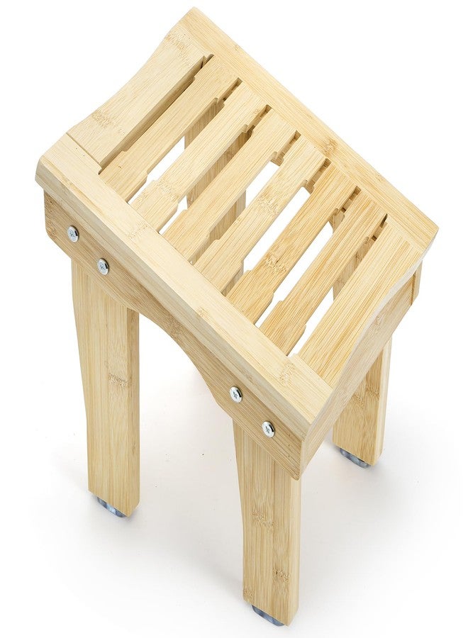 SOUJOY Shower Stool for Shaving Legs, 12 Inch Bamboo Shower Foot Rest, Non-Slip Bath Foot Step Bench, Waterproof Small Shaving Stool for Inside Shower, Bathroom - Image 3