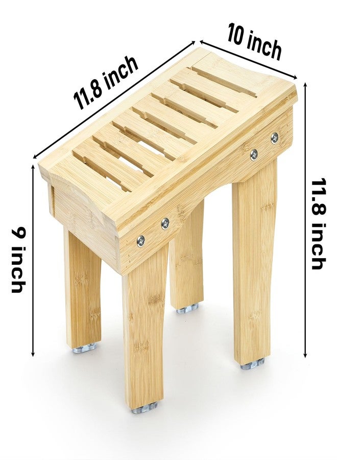 SOUJOY Shower Stool for Shaving Legs, 12 Inch Bamboo Shower Foot Rest, Non-Slip Bath Foot Step Bench, Waterproof Small Shaving Stool for Inside Shower, Bathroom - Image 2