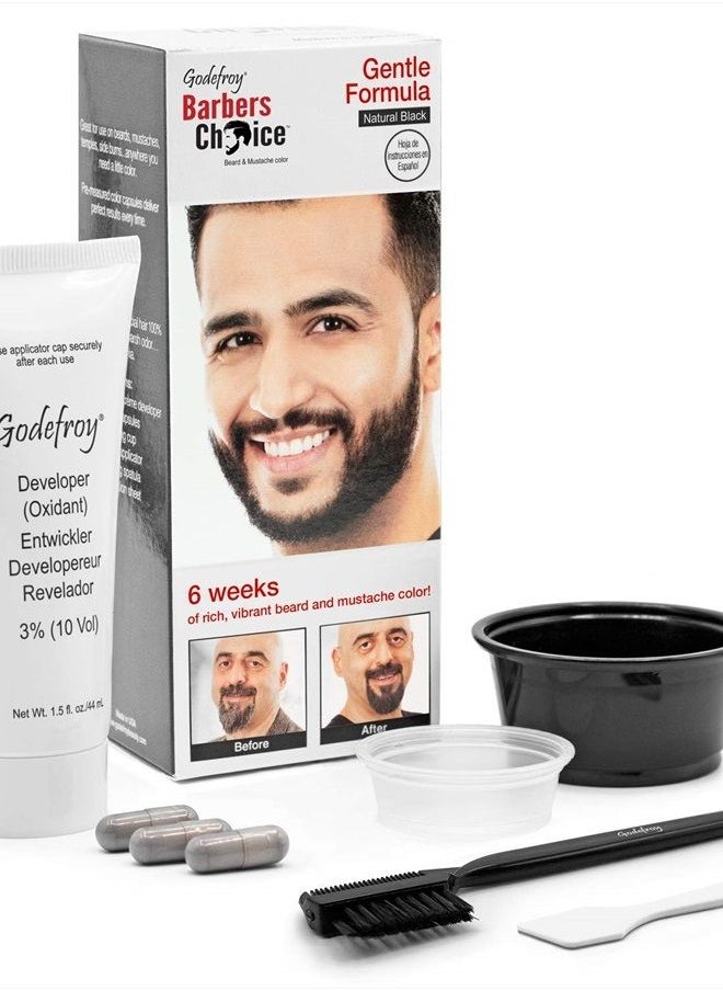 Godefroy - Barbers Choice 3 Application Beard and Mustache Dye For Men, 6 weeks of Cover For Gray Facial Hair, Natural Black - Image 1