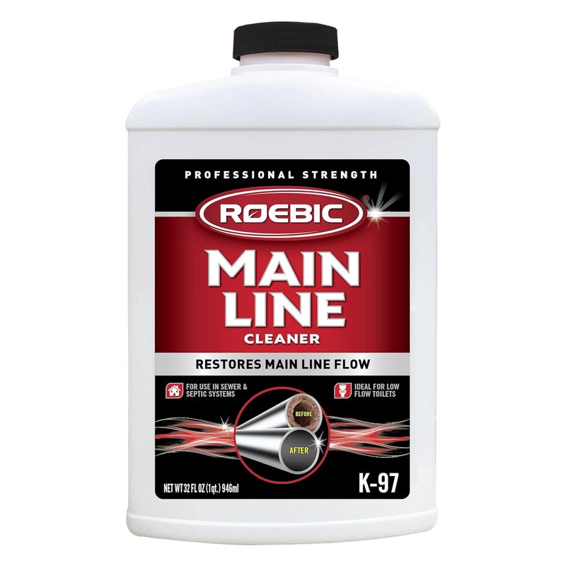 Roebic K-97 Liquid Main Line Cleaner with Bacteria Enzymes, Eliminates Organic Buildup in Sewer/Septic System and Protects from Clogs, Safe for Bathroom Toilet, 32 fl oz - Image 1