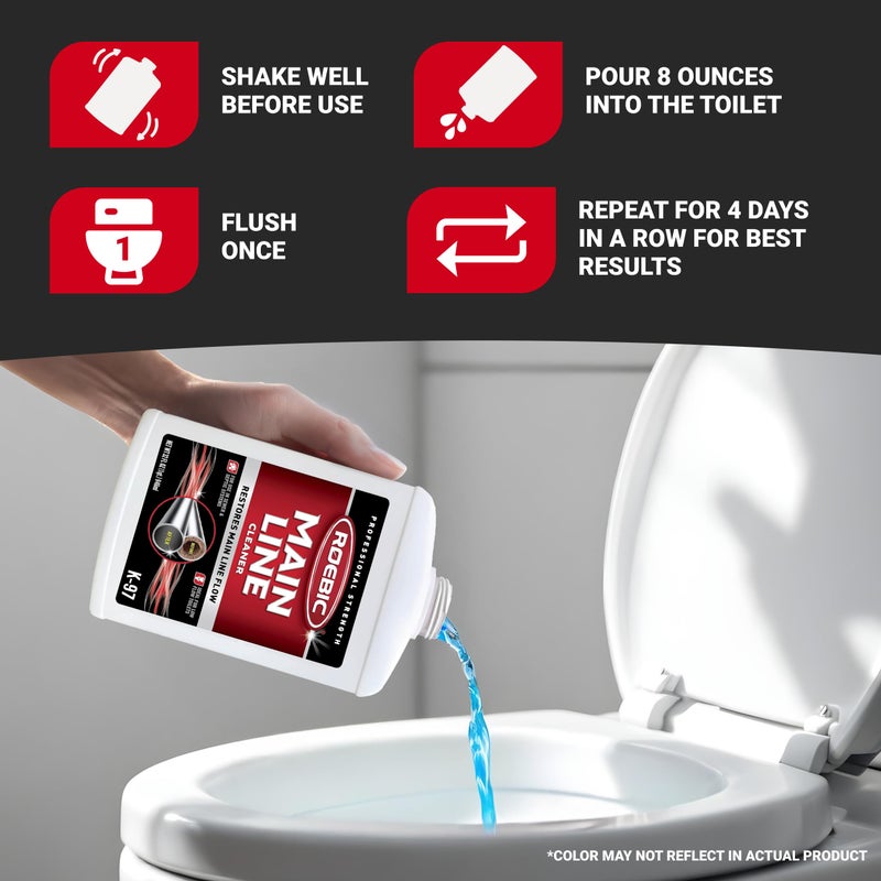 Roebic K-97 Liquid Main Line Cleaner with Bacteria Enzymes, Eliminates Organic Buildup in Sewer/Septic System and Protects from Clogs, Safe for Bathroom Toilet, 32 fl oz - Image 3