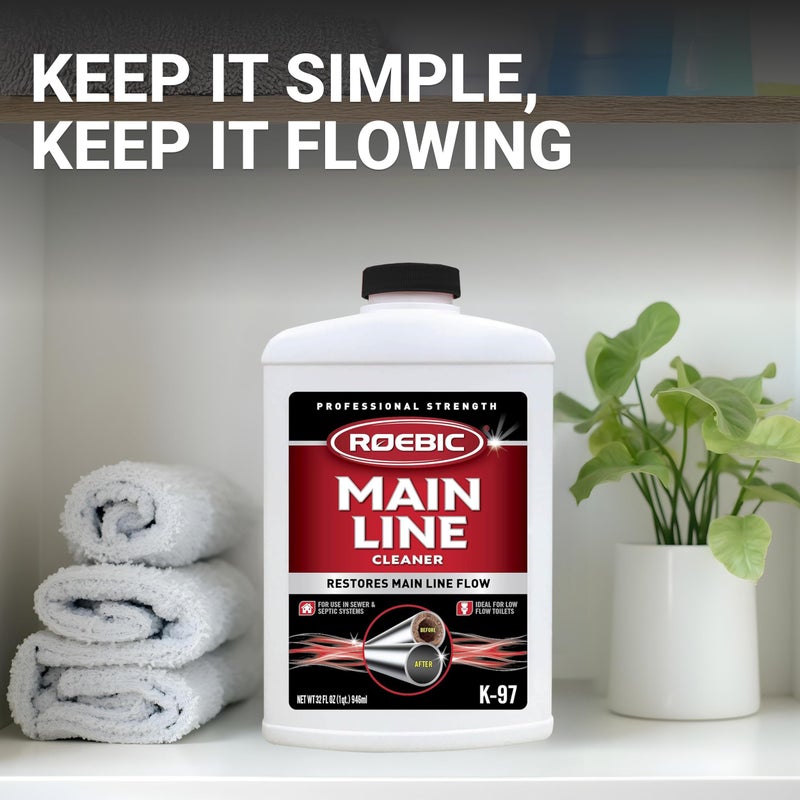 Roebic K-97 Liquid Main Line Cleaner with Bacteria Enzymes, Eliminates Organic Buildup in Sewer/Septic System and Protects from Clogs, Safe for Bathroom Toilet, 32 fl oz - Image 5