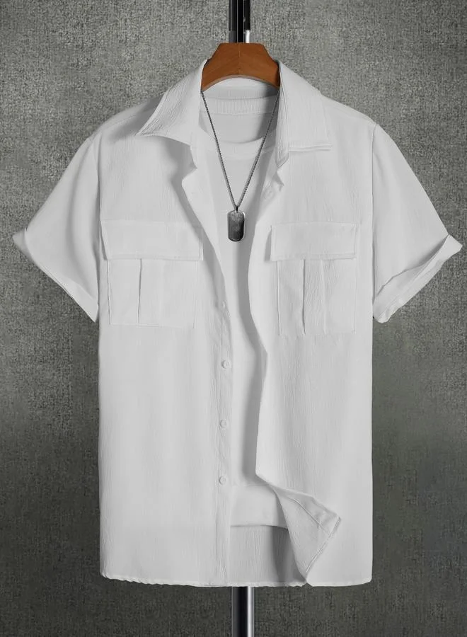 Take Two Take Two Textured Regular Fit Shirt with Flap Pocket