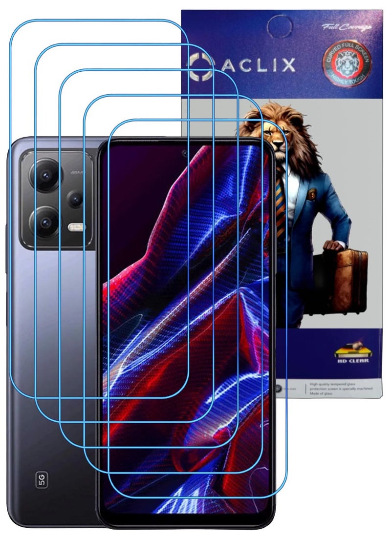 ACLIX 5 Pieces Antistatic ESD Dustproof Premium Quality High Definition Clear Tempered Glass Screen Protector Designed For Xiaomi Poco X5 - Image 1