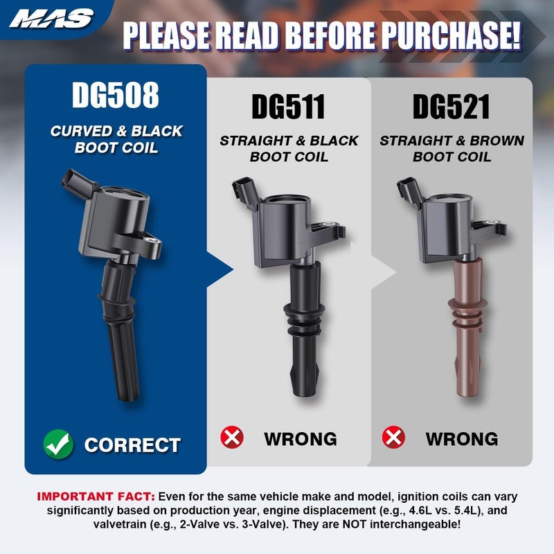 MAS Ignition Coils DG508 and Motorcraft Spark Plugs SP413 Compatible with Ford F-150 Mustang V8 4.6L - Pack of 8 - Image 2