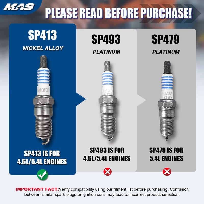 MAS Ignition Coils DG508 and Motorcraft Spark Plugs SP413 Compatible with Ford F-150 Mustang V8 4.6L - Pack of 8 - Image 3