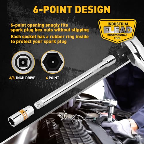 ELEAD مجموعة مفاتيح شمعات الإشعال 8 قطع 3/8" مع وصلة عالمية، فاصل شمعات الإشعال وبار تمديد 6"، SAE وميتر، 5/8"، 3/4"، 13/16"، 14 مم، 18 مم، مفاتيح CR-V مع حلقات مطاطية - Image 5