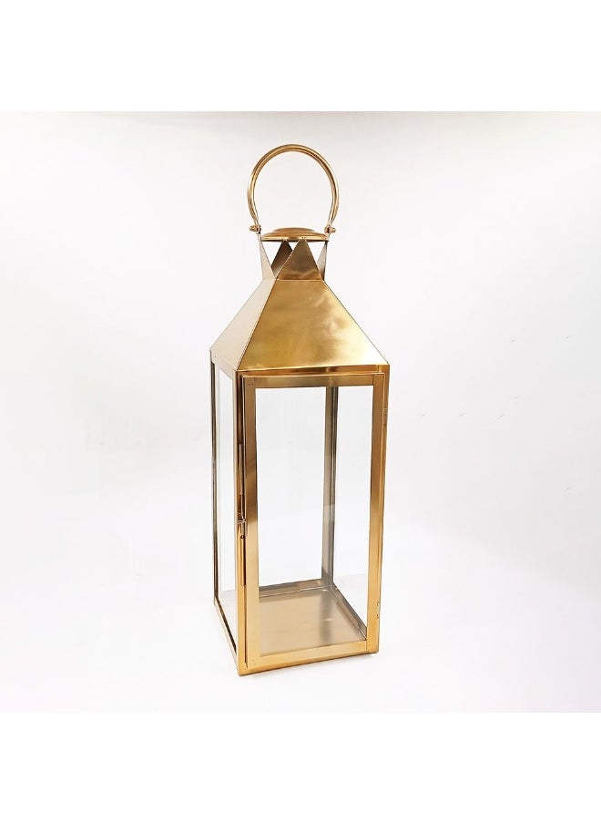 DANUBE HOME Abeer Ss-Glass Conical Lantern – Decorative Stainless Steel & Glass Candle Lantern For Indoor & Outdoor Use – Home, Garden, Patio, Event Lighting Decor Gold 20X20X59Cm 
