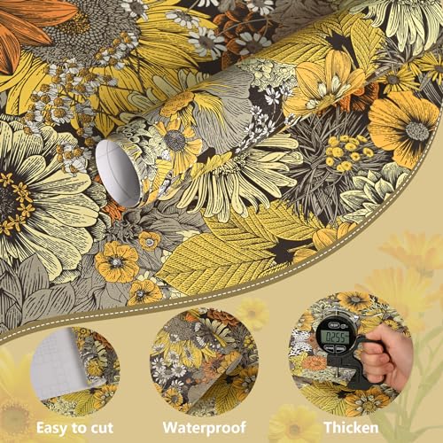 WENMER Daisy Peel and Stick Wallpaper, Boho Floral Yellow Orange Contact Paper for Cabinets, Vintage Sunflower/Bee/Butterfly Self Adhesive for Farmhouse 17.7" X 118" - Image 4