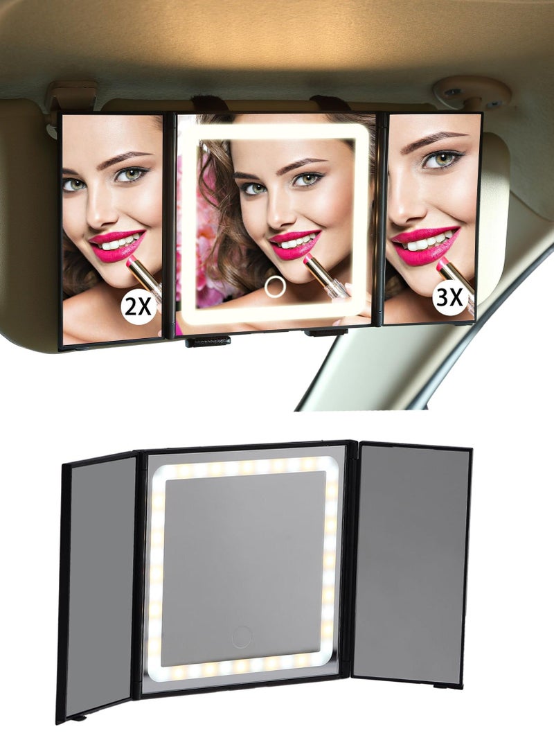 Car Sun Visor Makeup Mirror, Foldable Vanity Mirror with 3 Lights Modes Dimmable Touch Screen Rearview, Rechargeable Led Mirror Universal for Truck SUV, Gifts for Women - Image 1