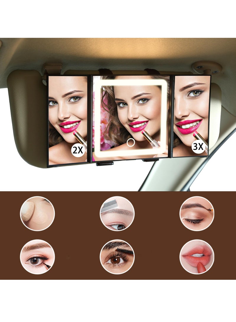 Car Sun Visor Makeup Mirror, Foldable Vanity Mirror with 3 Lights Modes Dimmable Touch Screen Rearview, Rechargeable Led Mirror Universal for Truck SUV, Gifts for Women - Image 2