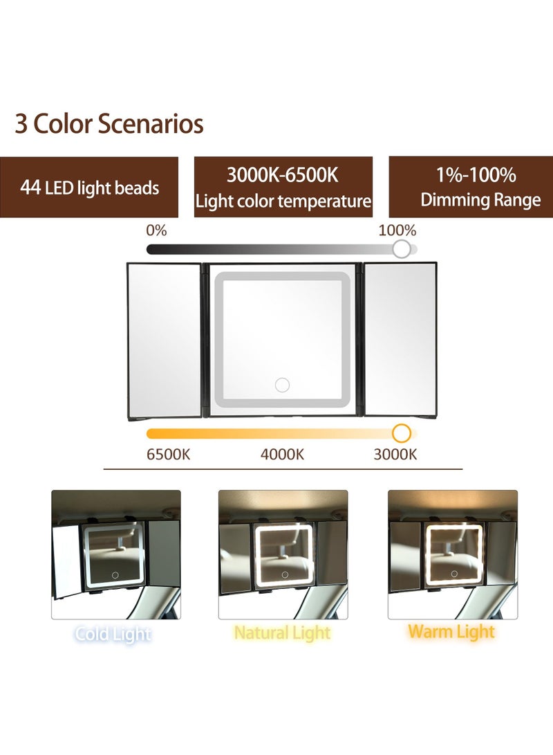 Car Sun Visor Makeup Mirror, Foldable Vanity Mirror with 3 Lights Modes Dimmable Touch Screen Rearview, Rechargeable Led Mirror Universal for Truck SUV, Gifts for Women - Image 4
