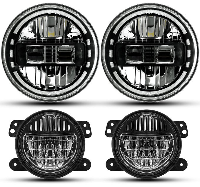 7 Inch Black Led Headlights With Drl High Low Beam 4 Inch Black Smiley Design Led Fog Lights Compatible With Jeep Wrangler Jk Jku Tj Lj 19972018