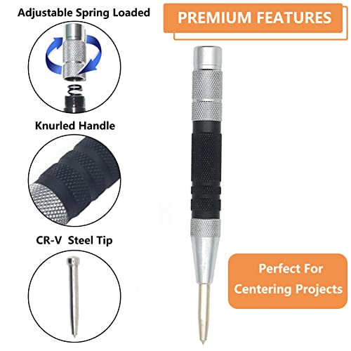 WHLLING 2-Piece Automatic Center Punch, 6 Inch Hardened Steel Spring Loaded Center Hole Punch with Adjustable Knurled Cap for Machinists and Carpenters - Image 4