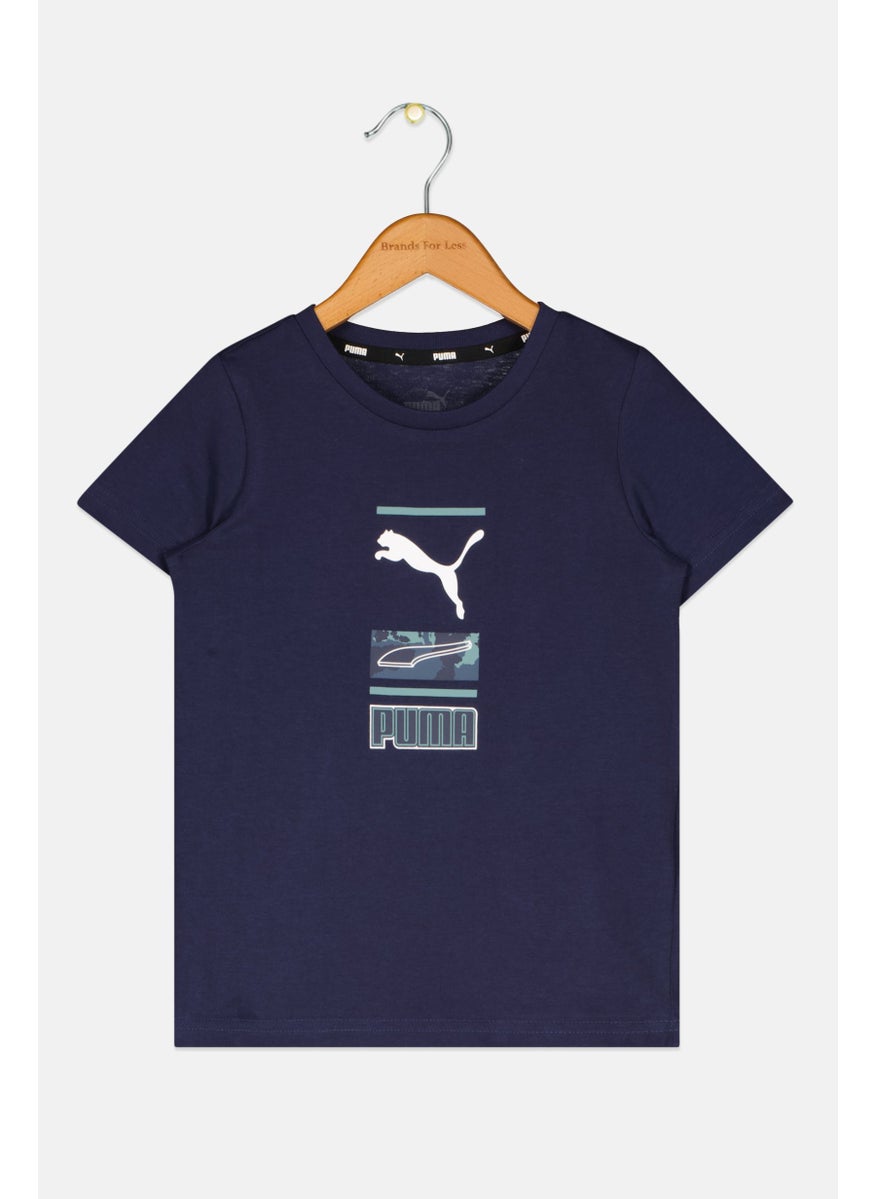 PUMA Kids Boy Sportswear Fit Brand Logo Outdoor T-Shirt, Navy  - Image 1