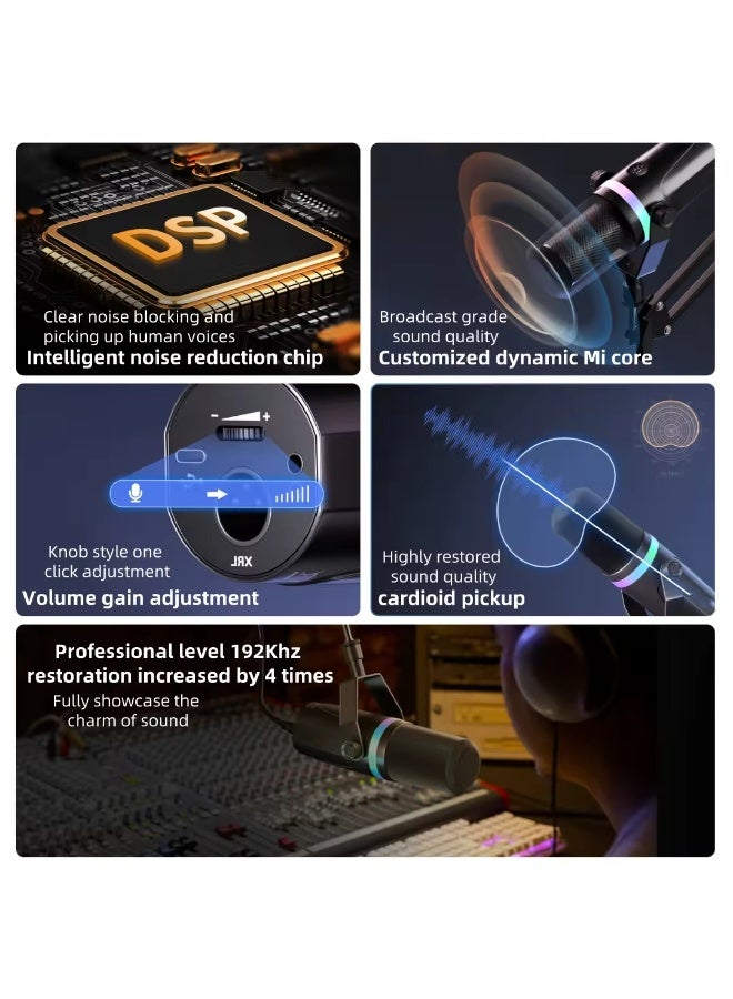 جوشبيرغ ميكروفون XLR/USB للبث والألعاب والتسجيل والتدوين الصوتي على الكمبيوتر الشخصي وTwitch وYouTube مع مقبس سماعة الرأس والتحكم في المكسب - Image 5