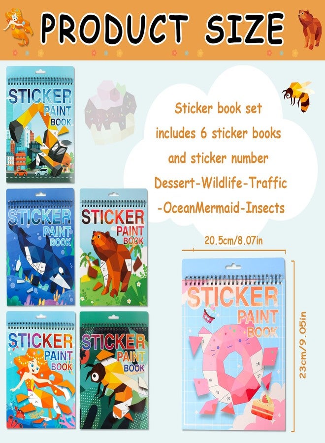TPQKA 6 PCS Sticker by Number Sticker Paint Books for Kids Boys Girls Ages 4-8 Ocean Animals Vehicles Desserts Mermaids Insects Stickers Party Favors Road Plane Travel Activity Book Toy Gifts - Image 2