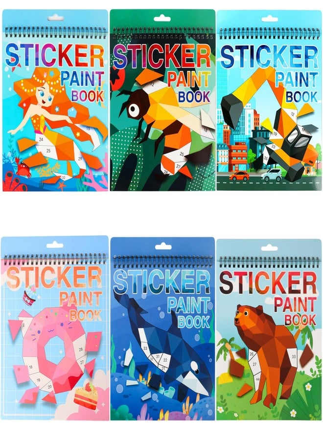 TPQKA 6 PCS Sticker by Number Sticker Paint Books for Kids Boys Girls Ages 4-8 Ocean Animals Vehicles Desserts Mermaids Insects Stickers Party Favors Road Plane Travel Activity Book Toy Gifts - Image 1