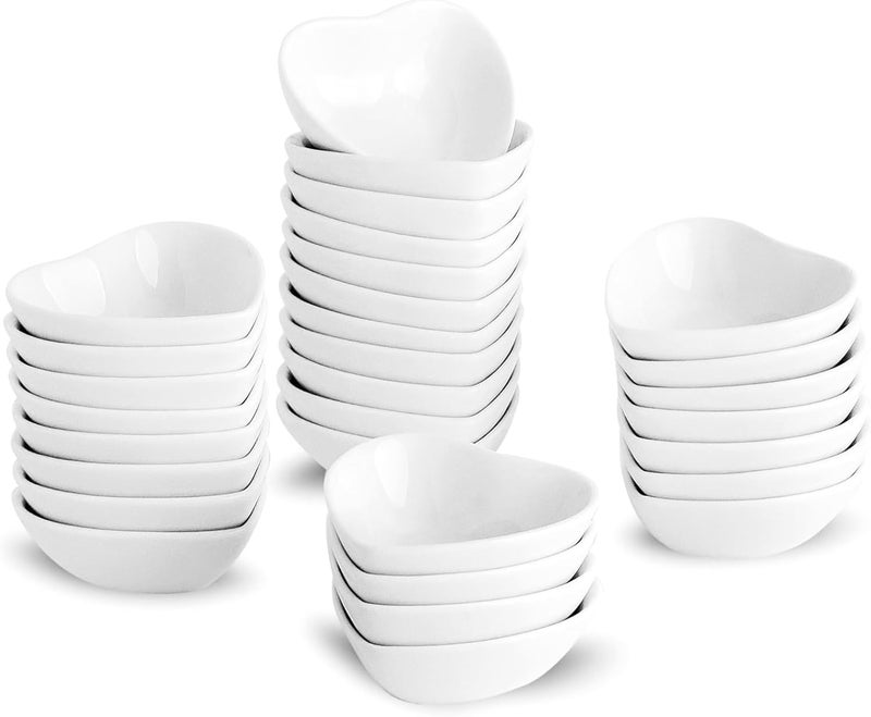UIBFCWN 30 Pack Soy Sauce Dishes White Heart Shaped Dip Bowls Individual Dip Sauce Bowls Small Serving Bowls for Side Dishes Ketchup Valentines Day Wedding Party  1oz - Image 1